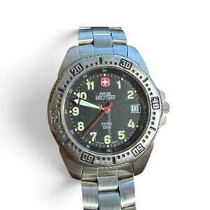 Vintage Swiss Military 39mm Quartz Watch Stainless Steel Model 095.0489
